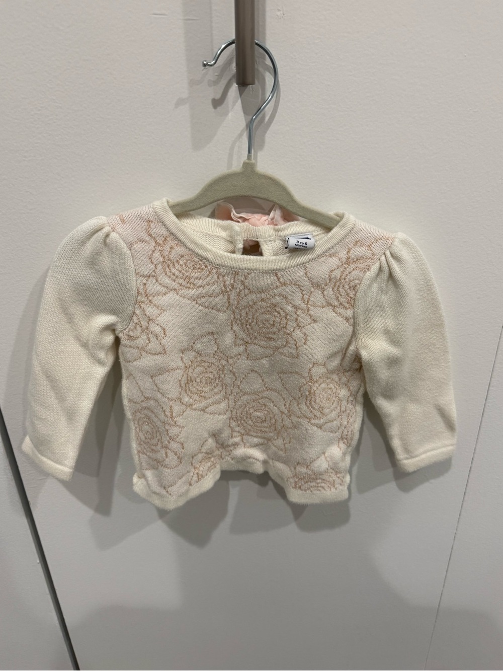 Janie and Jack Cream Sweater with Pale Pink Floral Jacquard